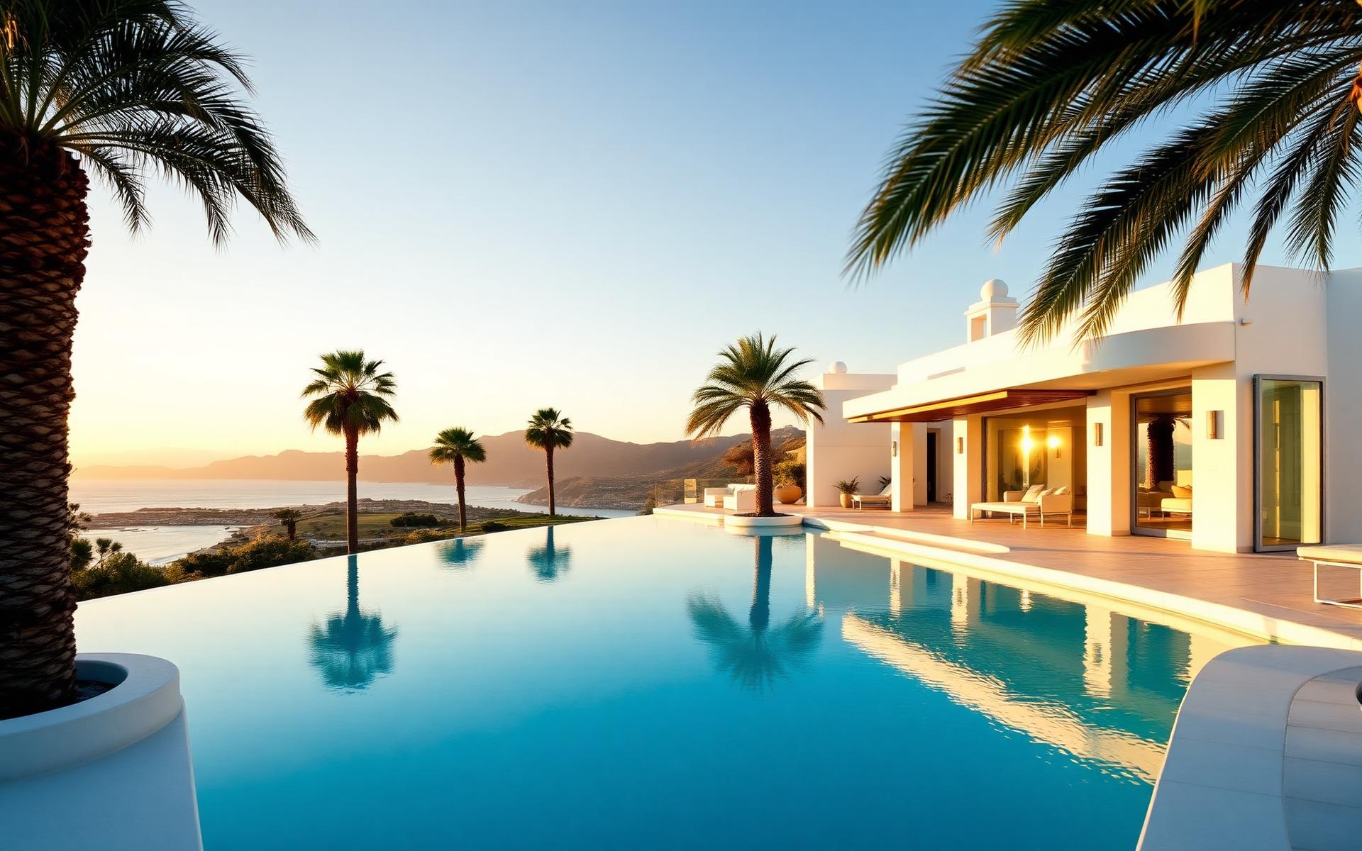 Villa contemporánea en Marbella al atardecer